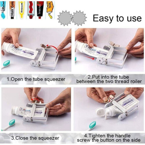 Aluminum tube squeezer tool for squeezing toothpaste, paint, and cream, silver color PZCC 2