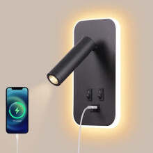 Applique murale LED YANSION - Lampe de chevet 3W 3000K avec interrupteur et port de chargement USB