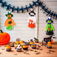 Épouvantail suspendu pour Halloween - Citrouille, Clown, Fantôme - Orange, Vert, Blanc