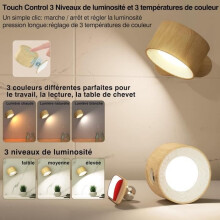 Applique murale intérieure, lampe murale LED tactile avec port de chargement USB, commande tactile, 3 niveaux de luminosité, 3 températures