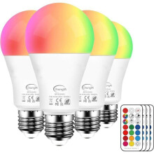 Ampoule LED E27 12 couleurs RGBW avec télécommande, minuterie et intensité variable RGB+blanc 10W (lot de 4)