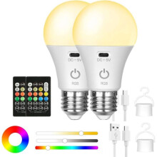 Lot de 2 ampoules LED RGB E27 rechargeables avec télécommande - 8 couleurs et blanc dimmable 2700K-6000K - Éclairage de secours à
