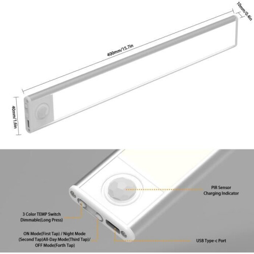 Closet Light - 74 LEDs - 40cm - Motion Sensor - USB Rechargeable - 3 Lighting Modes 2
