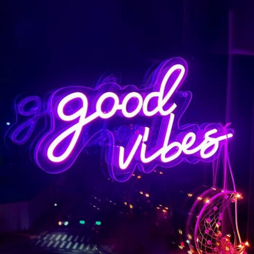 COOVEE Φωτιστικό τοίχου LED Neon - Good Vibes - Μωβ - 40*20cm - Ρυθμιζόμενη φωτεινότητα