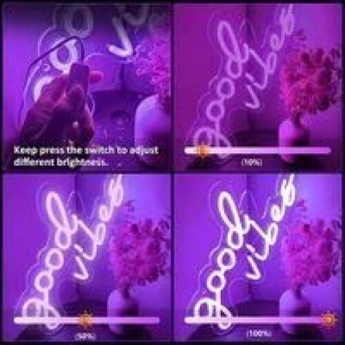 COOVEE Φωτιστικό τοίχου LED Neon - Good Vibes - Μωβ - 40*20cm - Ρυθμιζόμενη φωτεινότητα 2