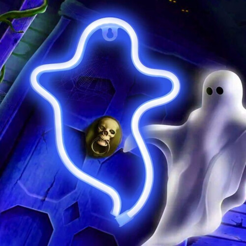 Blue ghost neon lamp for Halloween, creative shape, decorative USB night light for the home 1