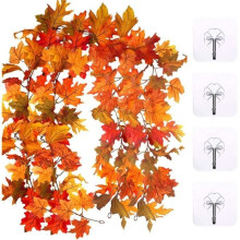 Guirlande de feuilles d'érable artificielles HautStore (lot de 2), décoration d'automne, décoration de Noël, décoration murale