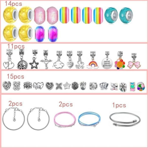 Kit de création de bracelet et collier avec perles colorées et pendentif 1