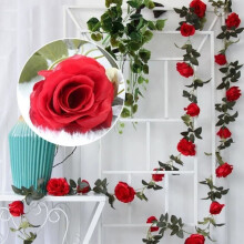 Guirlande de fleurs artificielles - LEOCLOTHO - Rouge - 220 cm - Intérieur - À suspendre