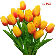 Lot de 10 tulipes artificielles orange, fleurs artificielles de Noël, fausses tulipes pour la décoration de la maison et du jardin,