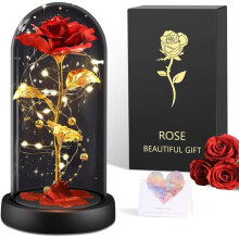 Rose éternelle sous cloche en verre avec LED – Rose rouge de La Belle et la Bête, cadeau pour femme, Saint-Valentin, anniversaire,