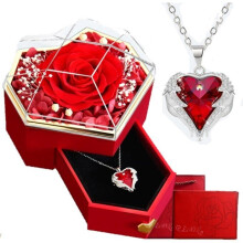 Collier Rose Éternelle avec Cœur et Boîte à Bijoux – Cadeau pour Femme pour la Saint-Valentin, un Anniversaire, la Fête des Mères,