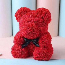 Ours en peluche - Éternel - Rose - 25 cm - Fleurs artificielles - Cadeau de Saint-Valentin