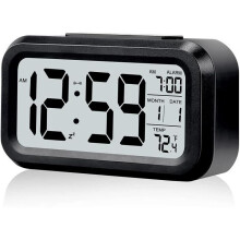 Sveglia digitale - Orologio compatto - LCD - Luce notturna intelligente - Temperatura interna - Nero