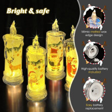 Bougies de Noël blanches sans flamme avec Père Noël, bonhomme de neige et autocollants, lot de 4, bougies piliers LED