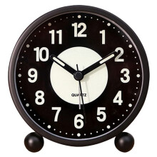 Réveil lumineux rond de 10 cm, horloge de table analogique silencieuse, sans tic-tac, fonctionne sur piles avec alarme puissante pour