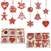 Décoration de Noël en pendentif - Six boîtes de palais - Bois - Rouge - 7 x 8 cm - Sculpté à la main