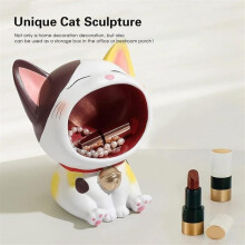 Statuette de chat mignonne, objet de rangement décoratif, sculpture d'art moderne en résine, organisateur de bureau, figurines de