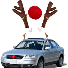 Bois et nez de renne pour voiture, décorations de Noël, kit de décoration pour SUV, fourgonnettes, accessoires de fêtes PZCC