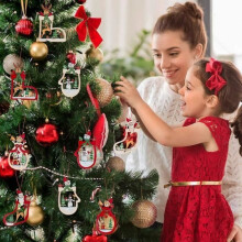 Décorations de Noël en bois - ZGEER - Pendentifs à faire soi-même - Rouge - Lot de 7 - Non toxique