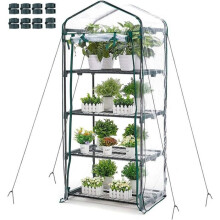 Draagbare tuinkas met 4 verdiepingen, 160 x 71 x 51 cm, met PVC-hoes met ritssluiting.
