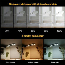 Tafellamp met clip, 8x vergrootglas, draaibare arm, dimbare LED en 10 helderheidsniveaus.