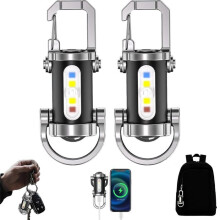 Set di 2 torce portachiavi ricaricabili con caricabatterie per cellulare, 1200 lm, 7 modalità di illuminazione, resistenti all'acqua.