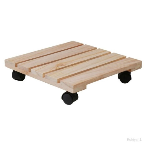 Square wooden flower shelf - Sturdy - With casters - Rolling top