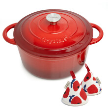Red Cast Iron Casserole Dish Pot with Lid 26cm 5L Enameled Dutch Oven