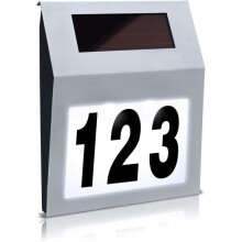 Numero civico solare Aufun con interruttore crepuscolare e pannello solare in silicone per uso esterno, argento.