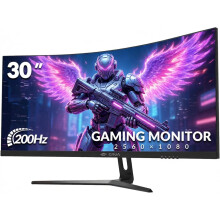 CRUA 30 Inch Curved Gaming Monitor, Ultra-Wide WFHD 2560×1080, 200Hz/144Hz, 0.5ms, 1500R VA Panel - Black