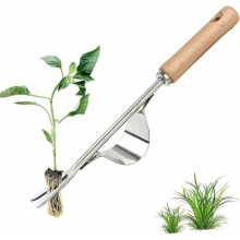 Manual Weeder - LARGEIGHT - Stainless Steel - Wooden Handle - Durable Tool - 31x12x6 cm