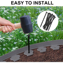 Flexible Garteneinfassung 5 m 5 cm, Gartenbegrenzung mit 15 Befestigungspfählen, Kunststoff-Garteneinfassung für den Außenbereich