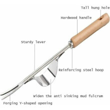 Manual Weeder - LARGEIGHT - Stainless Steel - Wooden Handle - Durable Tool - 31x12x6 cm