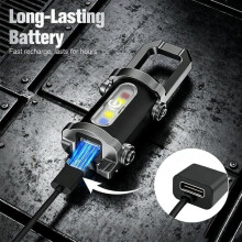 Set of 2 rechargeable keychain flashlights with phone charger, 1200 lm, 7 lighting modes, water resistant.