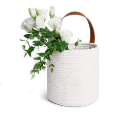 Hangende bloempot van gevlochten touw - Wit - Rustieke wanddecoratie