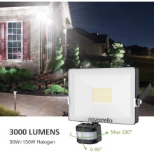 Projecteur LED extérieur ultra-mince ChangM avec détecteur de mouvement, câble de sécurité 30 W, étanchéité IP66 (1 pièce)