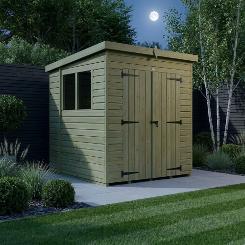 6 x 6 Pent Shed Tanalised (Double Door, With Windows) 2