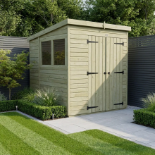 6 x 6 Pent Shed Tanalised (Double Door, With Windows)