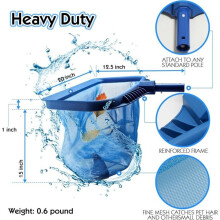 Pool skimmer net, heavy-duty cleaning tool for leaf rake, blue fine mesh net collection bag