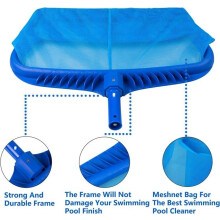 Pool skimmer net, heavy-duty leaf rake cleaning tool, fine mesh deep bag catcher with plastic