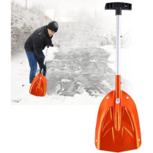 Oranje sneeuwschep, opvouwbare sneeuwschep van aluminiumlegering, ijskrabber voor buiten, ideaal als winterautogereedschap.