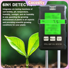 Cocosity 6-in-1 bodemtester: Multifunctionele bodemtester voor bodemvruchtbaarheid, pH-waarde, temperatuur, luchtvochtigheid en luchtkwaliteit
