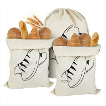 3 ungebleichte Leinen-Brotbeutel, 40 x 30 cm, wiederverwendbare Leinenbeutel mit Kordelzug, für Brot, Obst und Gemüse
