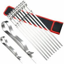 10 stuks BBQ-spiesjes met opbergtas, herbruikbare roestvrijstalen braadspiesjes voor BBQ-shish kebab