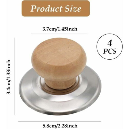 Universal Wooden Knobs for Lids, Set of 4, Kitchen Utensil Replacement Doormat 1