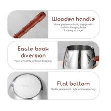 Casserole à lait - 300 ml - Acier inoxydable - Poignée en bois - Compatible tous feux