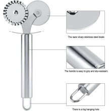 Multifunctional stainless steel pizza cutter with two wheels and safety cake knife for home cooks PZCC