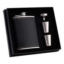 Gift set of flask, men's alcohol flask, with black leather case