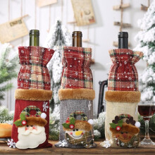 Geruite linnen wijnflessets, wijnfleshoezen, kerstdecoraties, 3 stuks